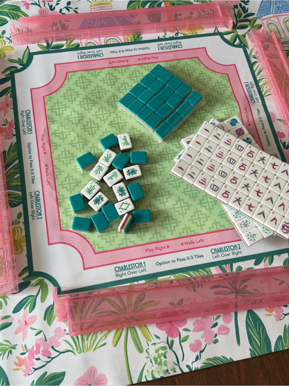 American Mahjong Pink Tropical Set - tiles, mat, racks, shuffle cards - Picture 6 of 16